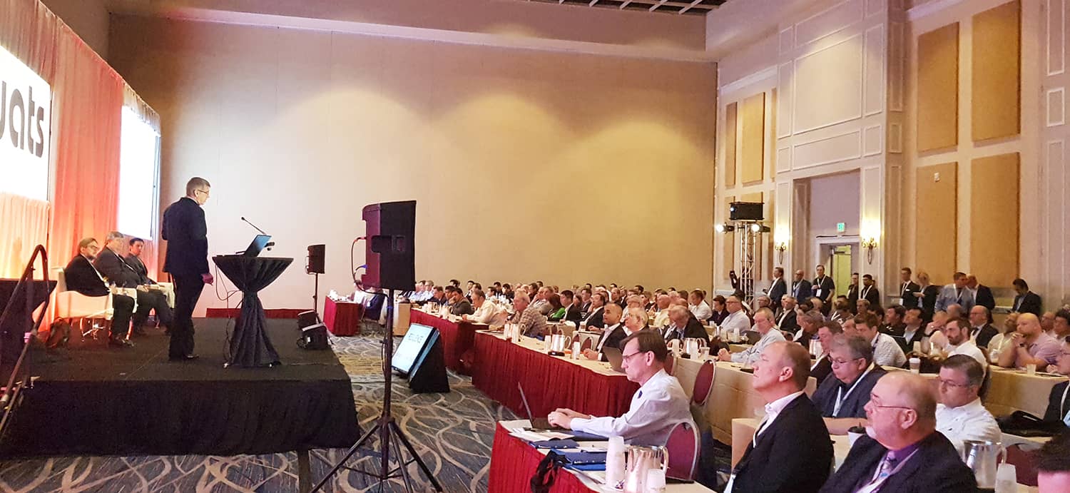Captain Pierre Wannaz, Senior Advisor CEFA Aviation, holding a conference during WATS 2018 - "how can we turn each flight into a training opportunity?"